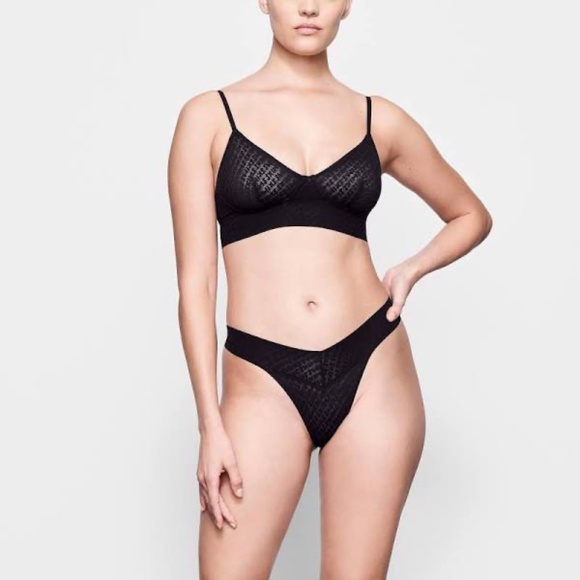 SKIMS Mesh Sheer Logo Bralette Onyx Black Size L - Picture 6 of 6
